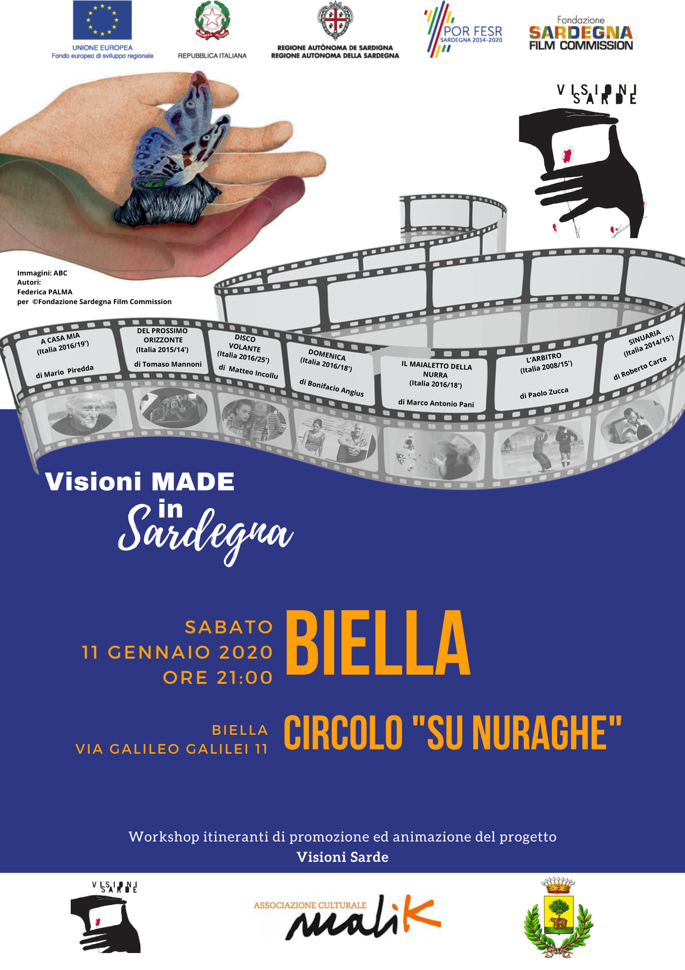 “Visioni made in Sardegna” alla rassegna cinematografica “Su Nuraghe film”, sabato 11 gennaio alle 21:00 appuntamento al circolo “Su Nuraghe” a Biella