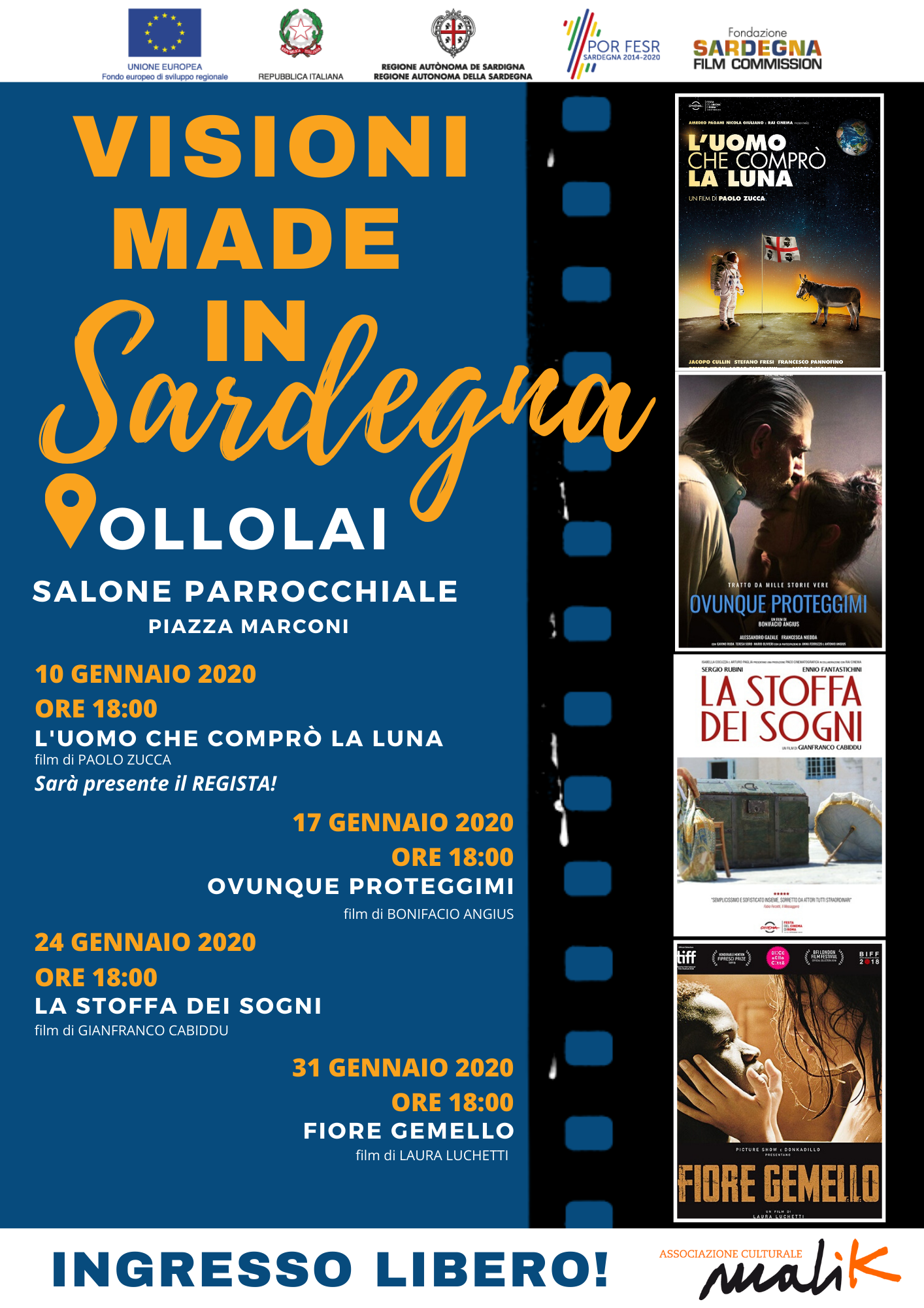 Un gennaio all’insegna del cinema made in Sardegna per Ollolai, saranno 5 le giornate del progetto “Visioni made in Sardegna”