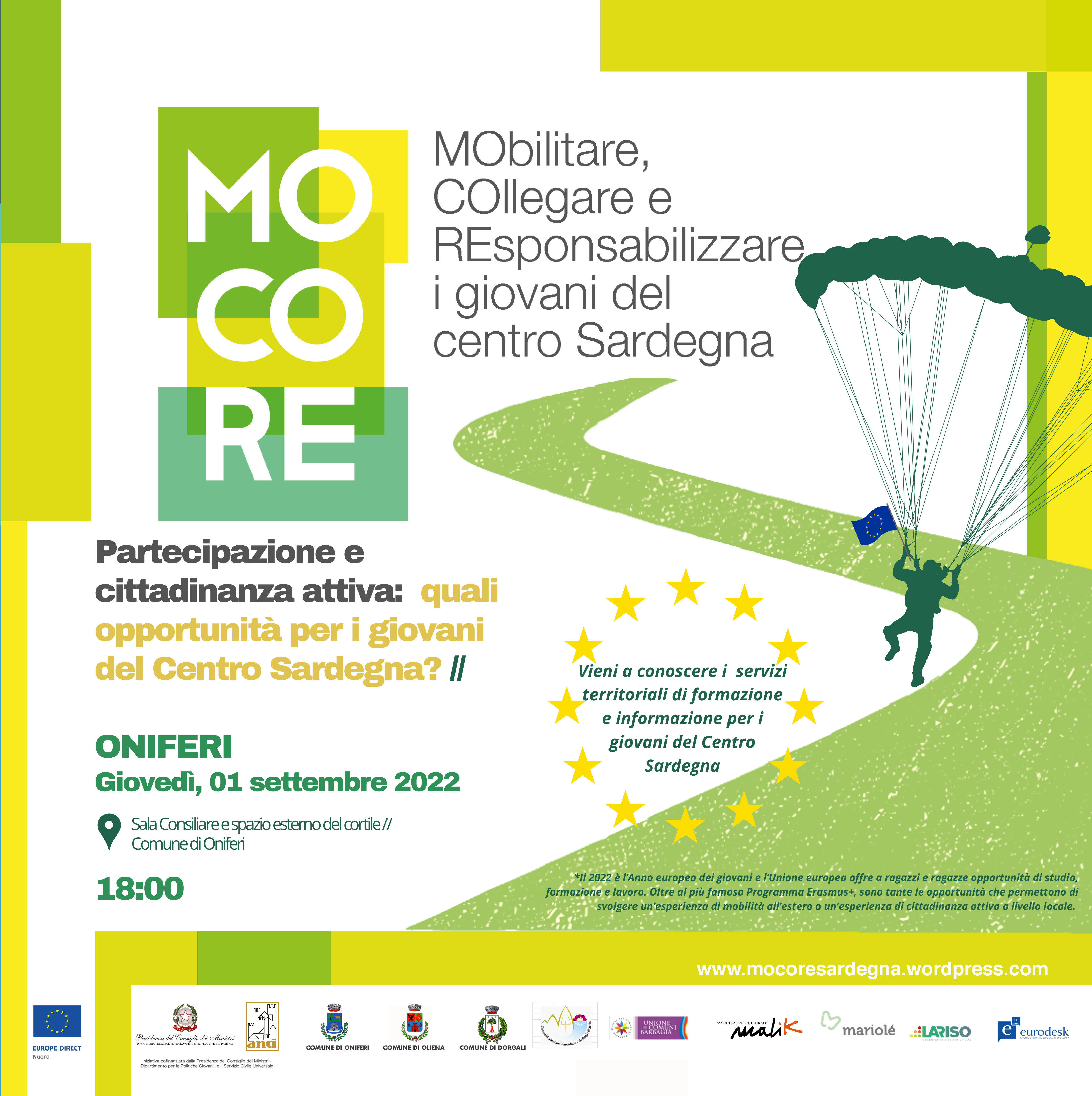 Partecipazione e cittadinanza attiva: quali opportunità per i giovani del Centro Sardegna? Il 1 settembre il progetto MOCORE fa tappa ad Oniferi